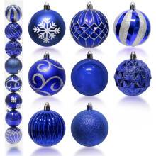 Blue Christmas Ball Ornaments, 70mm, Glitter Plastic, 8 PCS Assorted Designs, Compatible with Xmas Tree