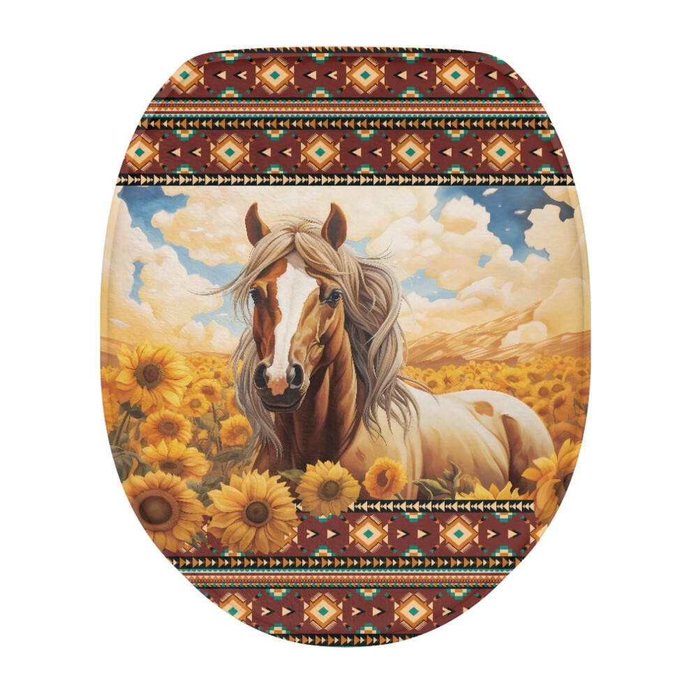 Aztec Tribal Sunflower Horse Toilet Lid Cover, Oval Soft Universal Seat Protector Â Compatible With Standard Toilets 9130661961387