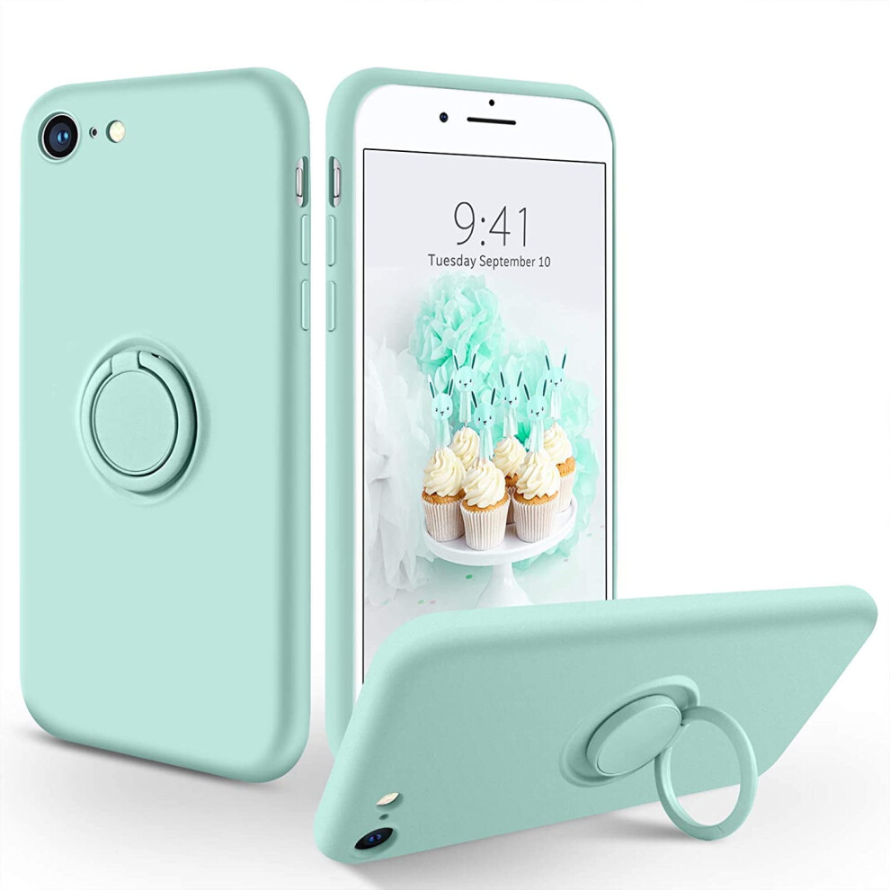 Slim Silicone Case Compatible With Iphone Se 2022/2020, Iphone 8 & 7 Â Mint Kickstand Ring Holder Green 9405492297661