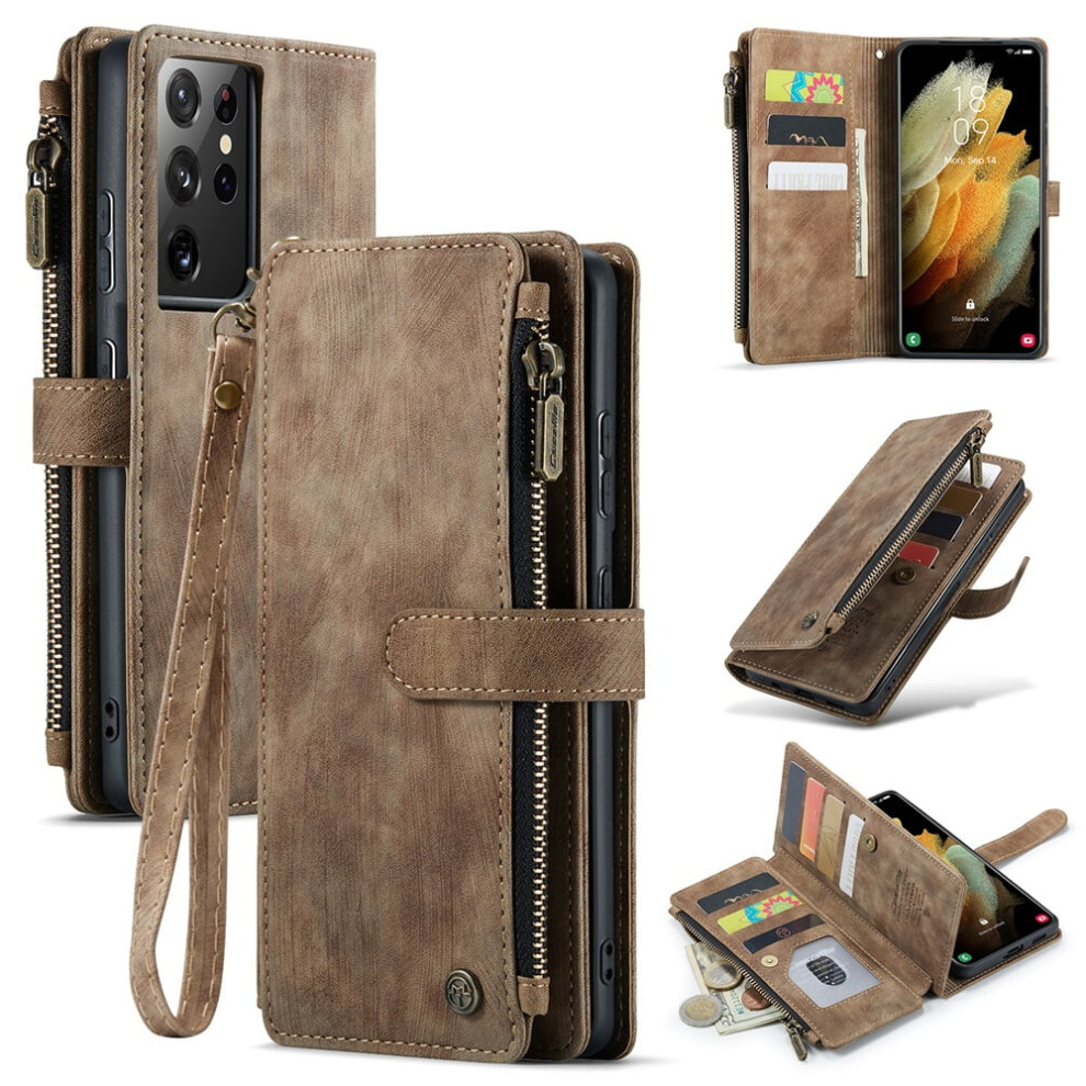 Caseme Wallet Case For Samsung Galaxy S21 UltraâPu Leather, Magnetic Flip, Lanyard, Zipper Card Holder, Compatible With Galaxy S21 Ultra 6.8" 9170372168385