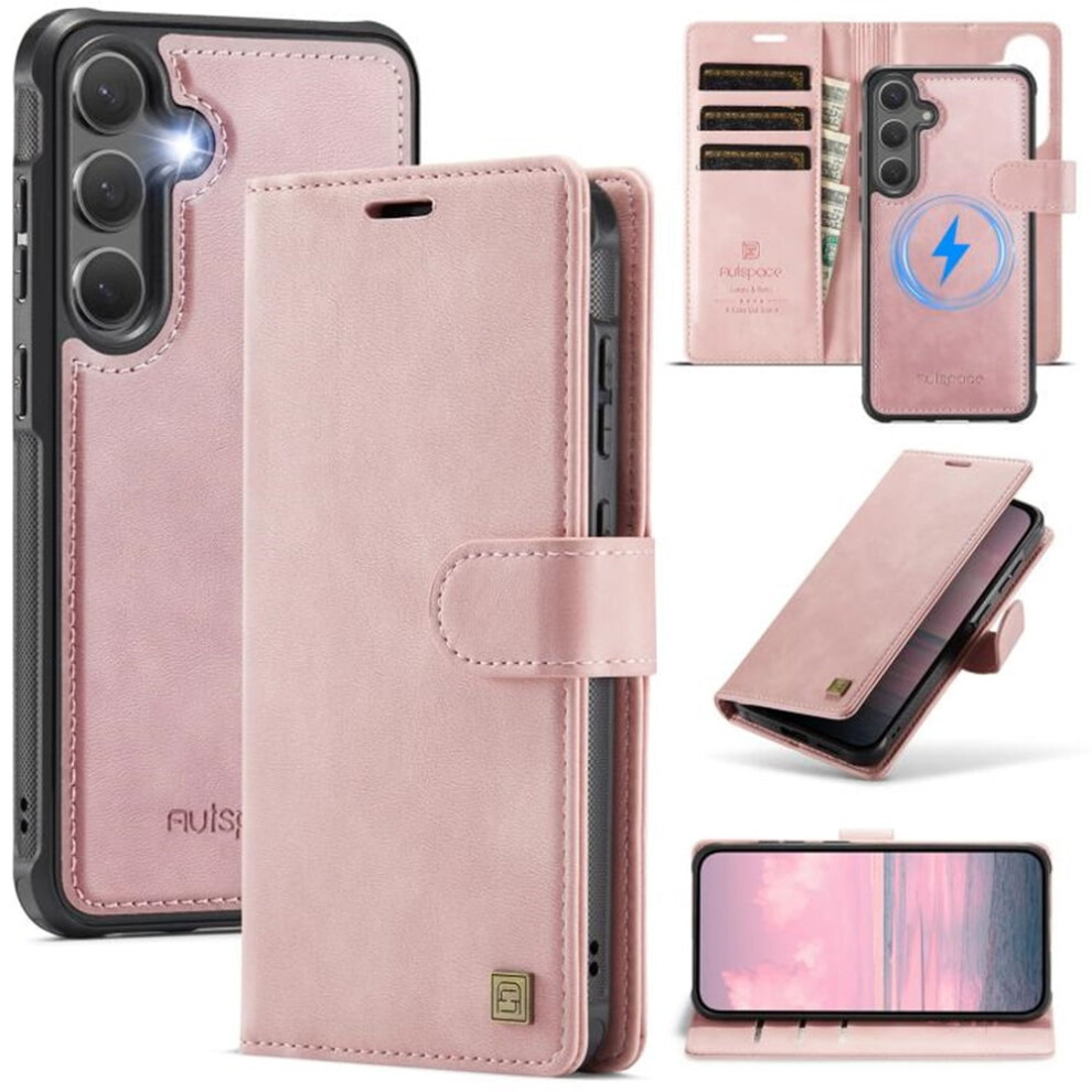Case For Samsung Galaxy S25/S24 5G (6.2") Â Rfid Blocking, Magsafe, 3-Card Slots, Kickstand, Flip & Detachable Shockproof Cover, Pink 9170372172047