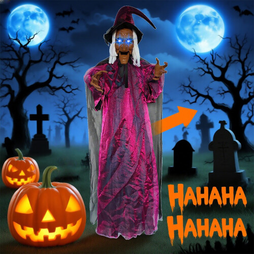 Décoration d'Halloween animatronique sorcière volante 178 cm