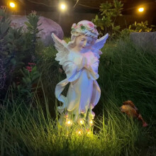 Figurines d'anges solaires pour décoration de tombes au cimetière, statue d'ange en prière avec fleurs pour décorations lumineuses extérieures