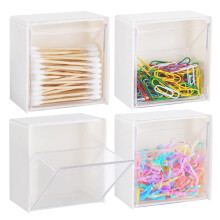 Boîte de rangement à couvercle rabattable pour disques de coton, boîte de rangement murale autocollante avec panneau transparent, conception