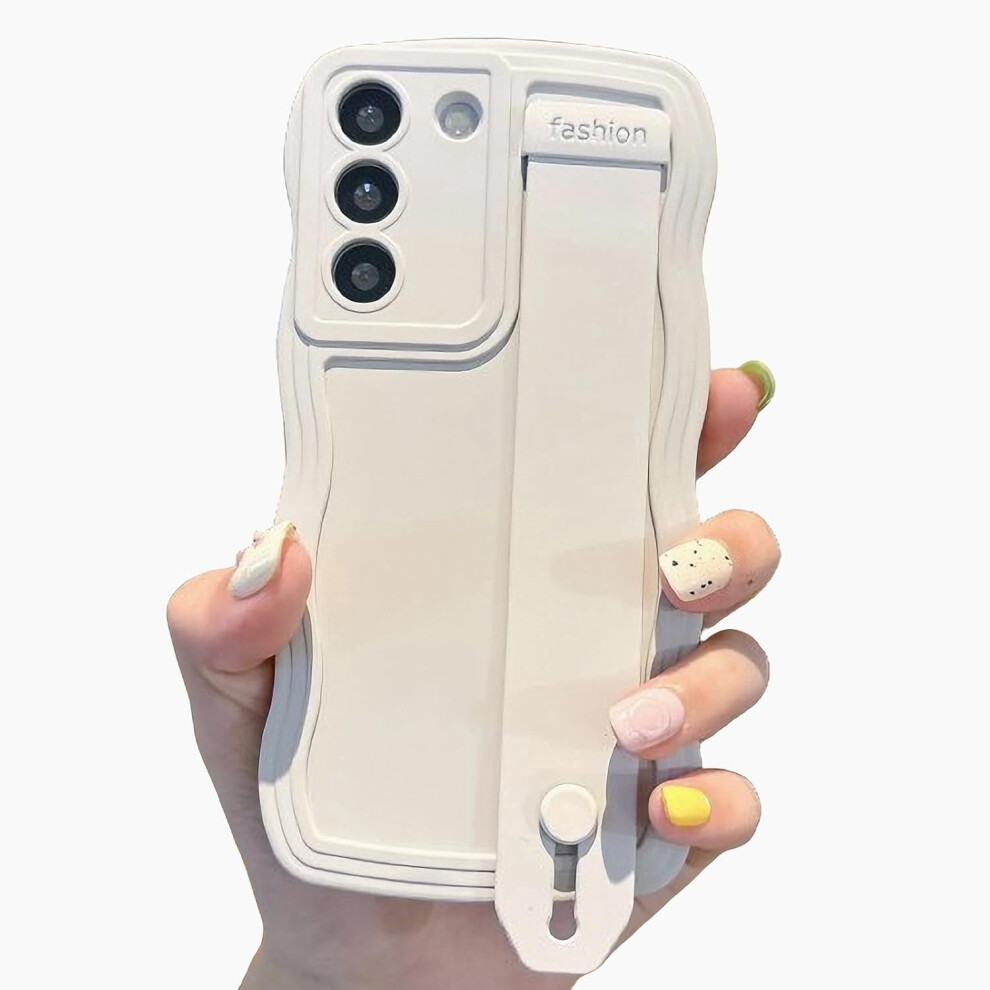 Compatible With Samsung Galaxy S21 Phone Case Â Curly Wave Frame, Wrist Strap & Kickstand, Soft Camera-Protective Cover White 9165521671069