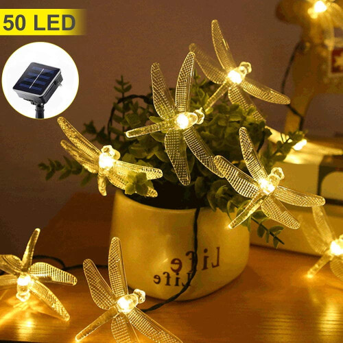 50 LED Ηλιακά Φώτα Λιβελούλας, Ζεστό Λευκό, Αδιάβροχα, για Κήπο/Βεράντα, Εσωτερικούς