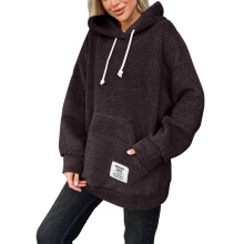 Damen-Kapuzenmantel mit Fellbesatz, ROSTORY CHILD Modische, lässige Langarm-Oberbekleidung, warme Plüschjacke für den Alltag, Schwarz, XL
