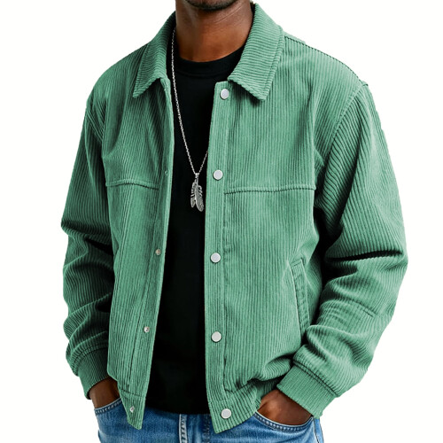 Ανδρικό Μινιμαλιστικό Μονόχρωμο Casual Μακρυμάνικο Μπουφάν με Κουμπιά, Χακί, XL