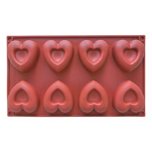 Molde de silicona artesanal de 8 cavidades con forma de corazón, apto para alimentos, libre de BPA, antiadherente, compatible con chocolate y
