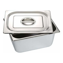 Reusable Steam Pan with Lid for Catering, Integrated Design Stainless Steel Hotel Pan1/3Size150mm Deep, Rounded Corners Reinforced Curled Edges No