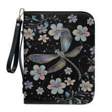 Boho Dragonfly Blomsterprintet PU-læder bibelcover til kvinder og mænd – Multifunktionelt bæreetui med aftagelig håndledsrem, kompatibel med