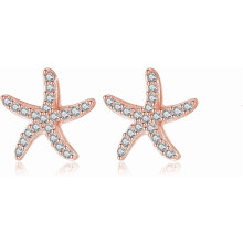 Solid 925 Sterling Silver CZ Starfish Stud Earrings for Women Teens Beach Stud Earrings Sea Fish Earrings