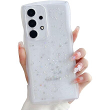 Kompatibilní s Galaxy A32 5G: Třpytivý průhledný silikonový kryt s vlnitým rámečkem a ochranou objektivu fotoaparátu