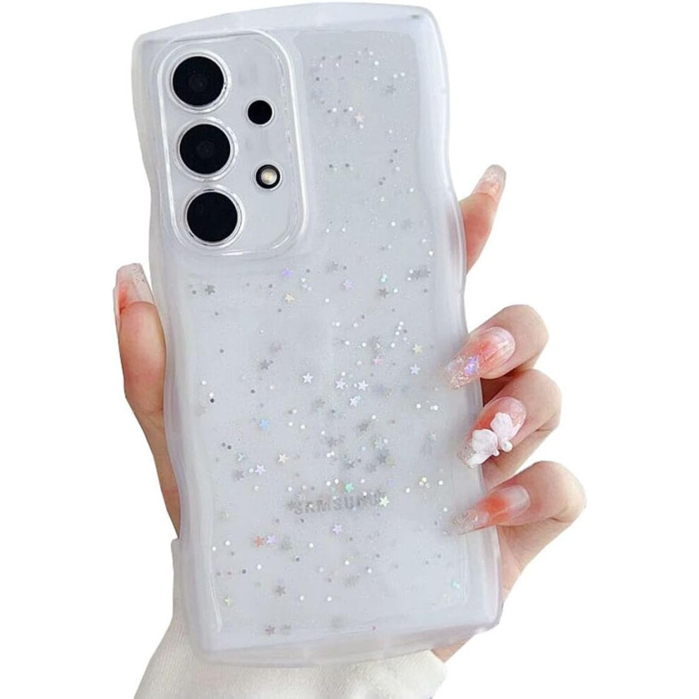 Compatible With Galaxy A32 5G: Glitter Bling Clear Silicone Case With Curly Wave Frame & Camera Lens Protector 9405492295193