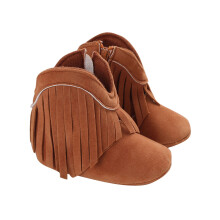 Babyjente Cowboystøvler med dusk, sideglidelås, mokkasiner, myk bunn, sklisikre småbarnssko, brune, 12-18 måneder