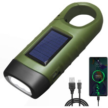 Lampe torche LED Ă mousqueton avec recharge manuelle, lampe dynamo solaire rechargeable, lampe torche d'urgence portable avec batterie rechargeable