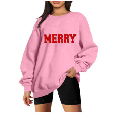 Damen-Weihnachts-Fleece-Sweatshirt mit Rundhalsausschnitt, Oversized
