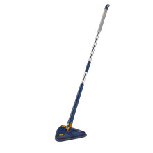 Balai à franges rotatif et extensible à long manche avec tête triangulaire télescopique et tête pivotante en microfibre à 360, réglable et
