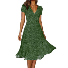 Stylisches, bohemisches Maxikleid für Damen mit Blumenmuster, kurzen Ärmeln, hohem Bund, leichtem und atmungsaktivem Material, perfekt für den