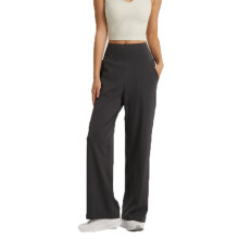 Calças de ioga femininas em tecido elástico, modelo bootcut com pernas flare e bolsos funcionais, leggings de cintura alta com tecnologia de