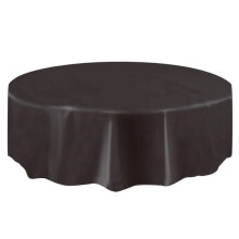 Premium PEVA ronde tafelhoes met een diameter van 2,13 m, elegant design, zwarte wegwerpbeschermer met gestructureerde achterkant, waterbestendige