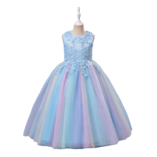Vestido de Daminha com Detalhes em Acabamento, Vestido de Baile Boho Princesa para Primeira Comunhão até o Chão, Saia de Tule Multicamadas, Fecho