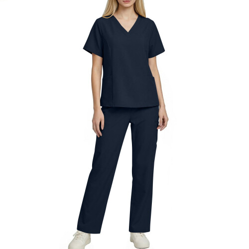 asdoklhq Plus Size Scrubs Γυναικείο Φόρεμα Νοσοκόμας με Κοντομάνικο, Μονόχρωμο, Τσέπη και 1