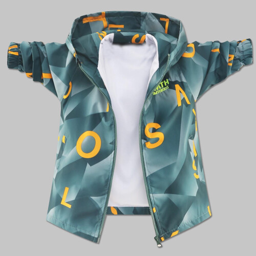 Imperméable garçon avec capuche amovible, léger, vert, 4-5 ans 1