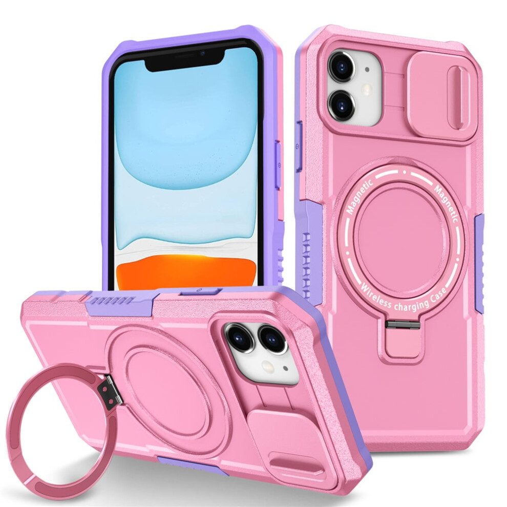 Shockproof Case For Iphone 11 (6.1") Â Sliding Camera Cover, Magsafe Compatible, Hidden Kickstand & Ring Holder Pink 9193271875154