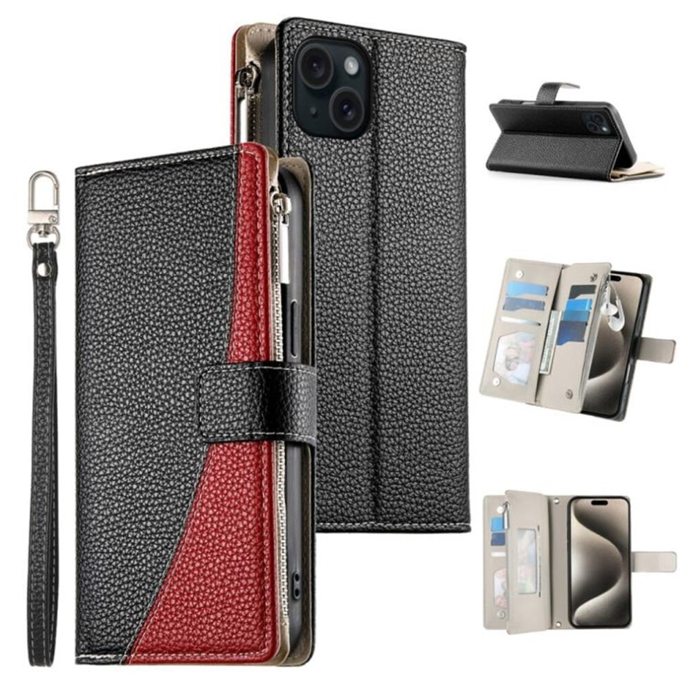 Iphone 15 Pu Leather Flip Wallet Case 6.1 Inch Black 9170372596812