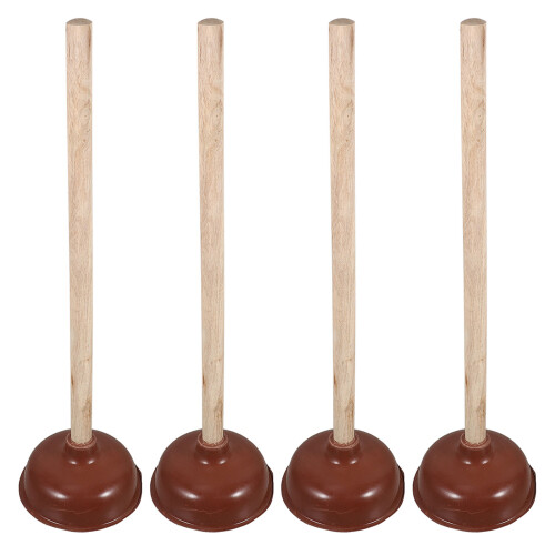 4Pièces Ventouse Caoutchouc Robuste Manche Bois Rouge Pour