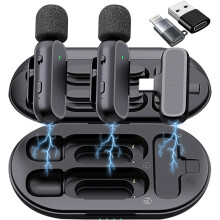 Microfone de lapela com redução de ruído para iPhone e Android, microfone de lapela sem fio com conexão de longo alcance e captação simultânea