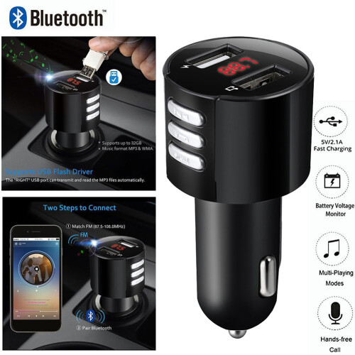 Πομπός FM Bluetooth για αυτοκίνητα με θύρα φόρτισης USB, ανοιχτή ακρόαση, MP3 player με 1