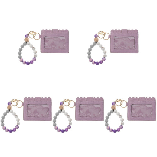 5Pièces Bracelet - Violet Petite Pochette Et Perles Bois 1