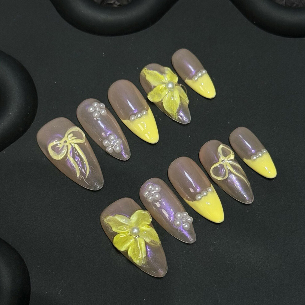 Dachuang Beauty Yellow (M) 10Pcs Nude Almond Fake Nails With Tip