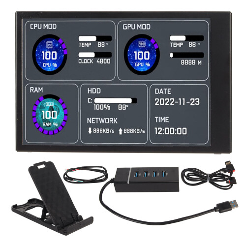 Διπλή διεπαφή USB C, μίνι οθόνη IPS USB για ένδειξη θερμοκρασίας υπολογιστή,