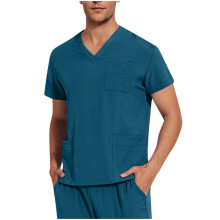 asdoklhq Scrubs for Men Cozy Fit Men's Solid Color V-neck Pocket Caregiver Short Sleeved Nurse Uniform Blouses Navy L