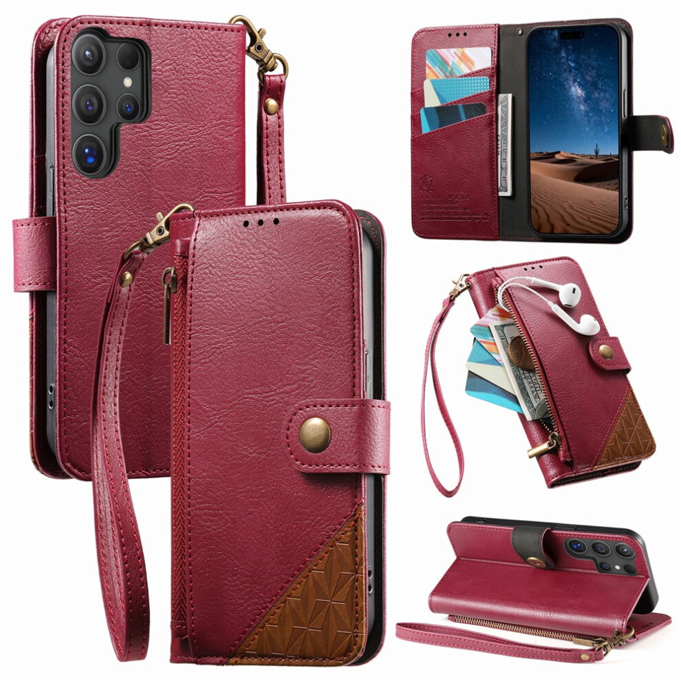 Compatible With Samsung Galaxy S23 Ultra 5G Wallet Â Pu Leather Magnetic Flip Case With Lanyard, Wristlet & Zipper Card Holder 9418476727818