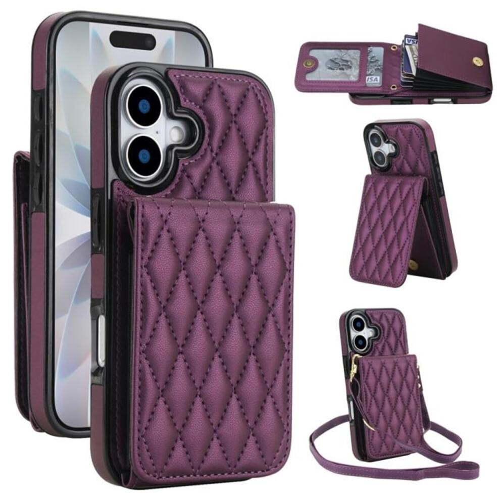 Iphone 16 Dark Pu Leather Rfid Wallet Case Purple 9170372589944