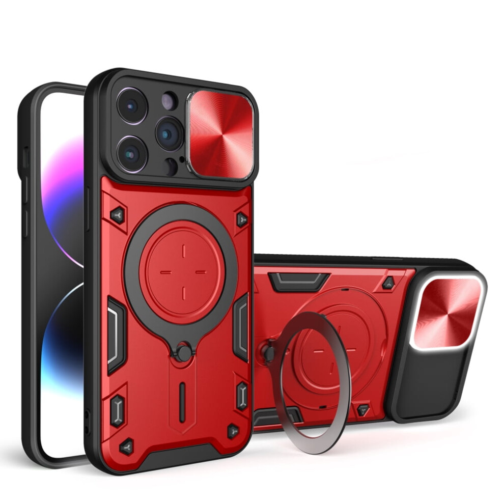 Heavy Duty Case For Iphone 16 Pro Max 6.9", Sliding Lens Cover, Magnetic Car Mount, Rugged Pc+Tpu Shockproof Case, Red 9418476727412