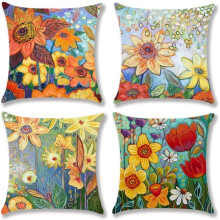 Housses de coussin printemps/été 45x45 cm, lot de 4, housses de coussin fleuries d'extérieur, décoration de jardin tournesol pour les fêtes de