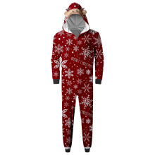 Matching Family Christmas Hooded Pajamas Sets Men Snowflake Printed Elastic Cuffs Zip Up Jumpsuit With Cute Elk Hat Red L