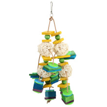 Interactive Bird Toy, Mentally And Physically Challenging Multi Colored Blocks Handmade Colorful Pet Accessories Natural Rattan Ball Edible Chew Toy