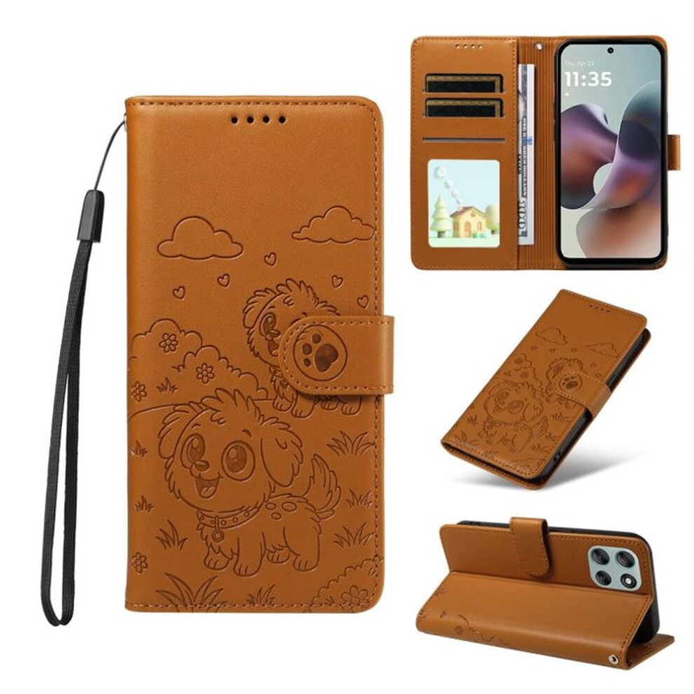Motorola Moto G56 5G Dog Embossing Leather Case With Rfid Wallet, Magnetic Clasp, Lanyard & Flip Stand Â Brown 9485826666950