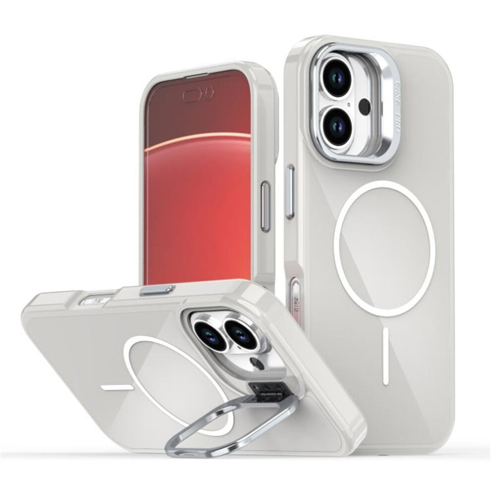 Slim Frosted Iphone 16 Case [Compatible With Magsafe] With Metal Camera Ring, Kickstand & Shockproof Tpu Â White 9193271866862
