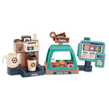 Imaginative Wooden Coffee Playset with Built-In Storage Rebound Button Da Da Sound Toddler Pretend Play Kitchen Accessories for2-4Year Olds