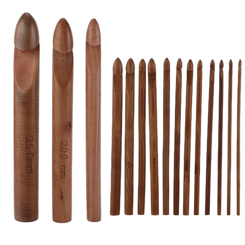 Ergonomically Designed Crochet Hooks Natural Bamboo Carbonized Bamboo Handle Multiple Sizes Smooth Surface Comfortable in Hand Hard and Strong for