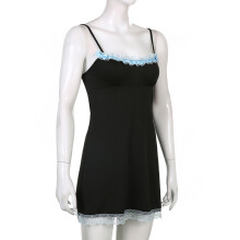 Camicia da notte con spalline regolabili per donna, scollo a V con orlo rifinito in pizzo, design elegante, sottoveste intera, tessuto morbido,