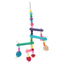 Wooden Perch Hanging Bell Chewing Toy Vibrant Color Fun Bird Toy Set Great Design For Medium Parrots Ideal Relaxing Place In Cage