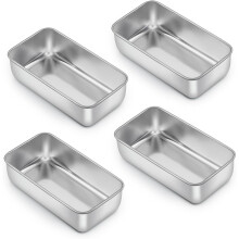 Set of 4, 9x5" Stainless Steel Loaf Pans – Baking Bread, Cake, Meatloaf; Non-Toxic, Dishwasher Safe, Easy Release